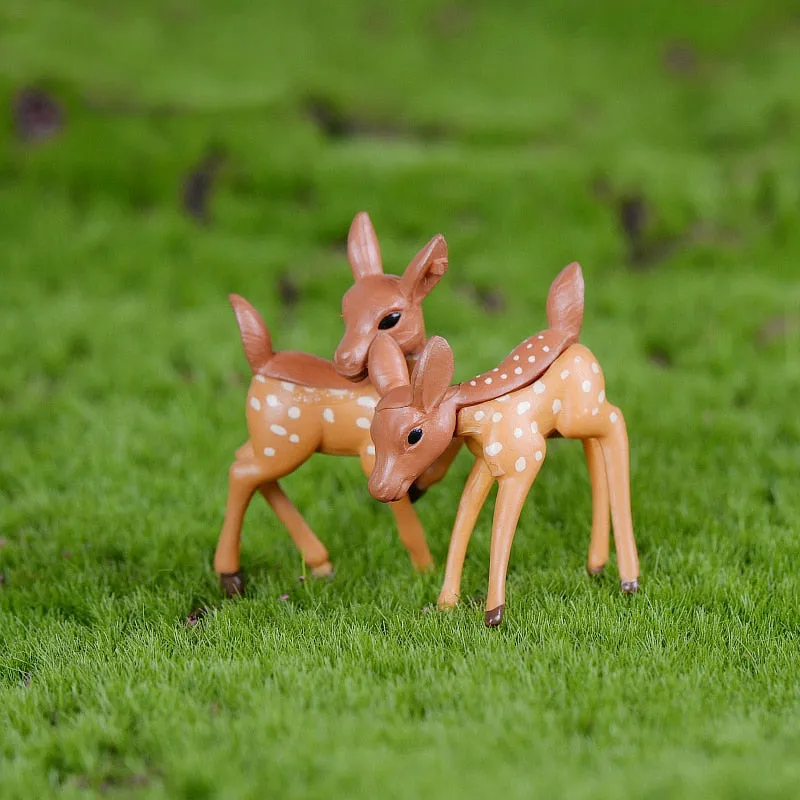 2PCS Artificial Mini Sika Deer Giraffe Fairy Garden Miniatures Gnomes Moss Terrariums Resin Crafts Figurines Home Decoration