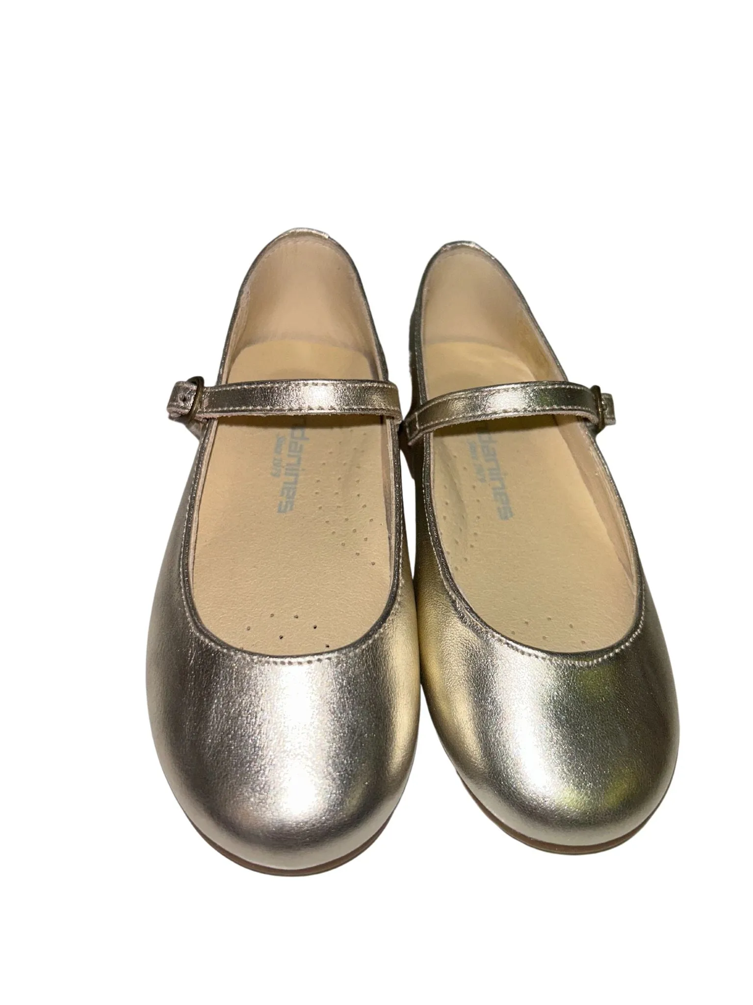 Andanines Girls Gold Leather Ballet Pumps