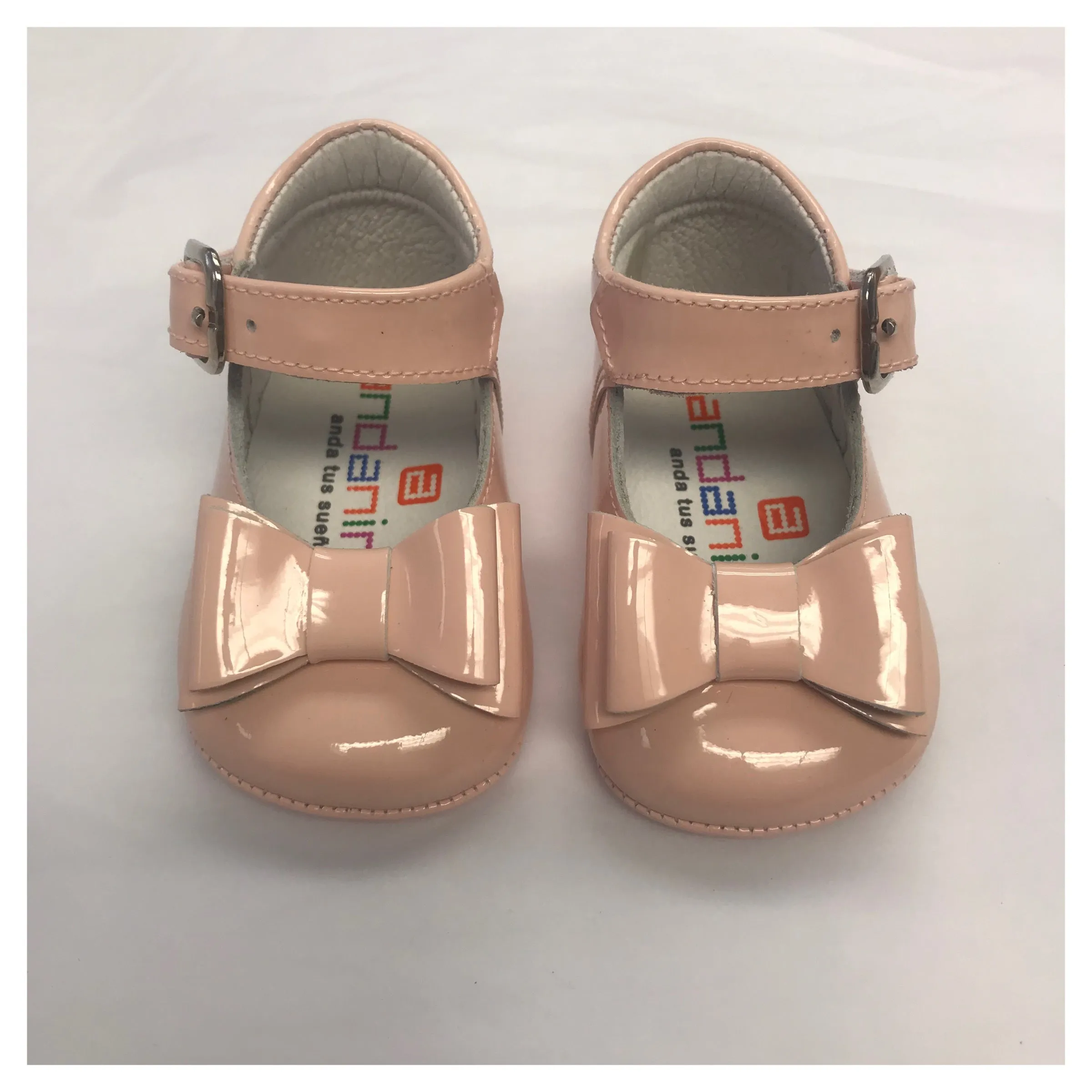 Andanines Pink Patent Bow Pram Shoe