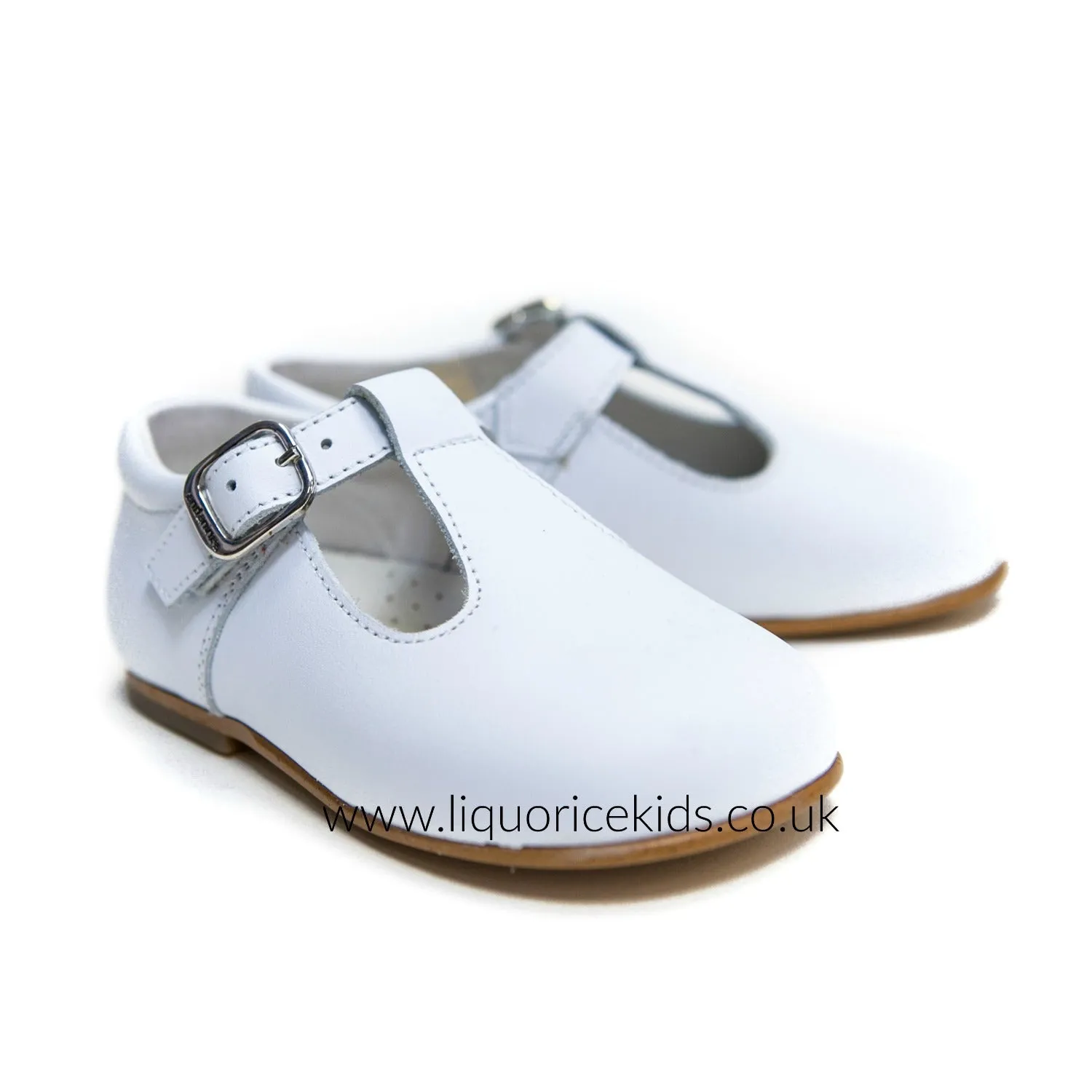 Andanines White Leather T-Bar Shoes