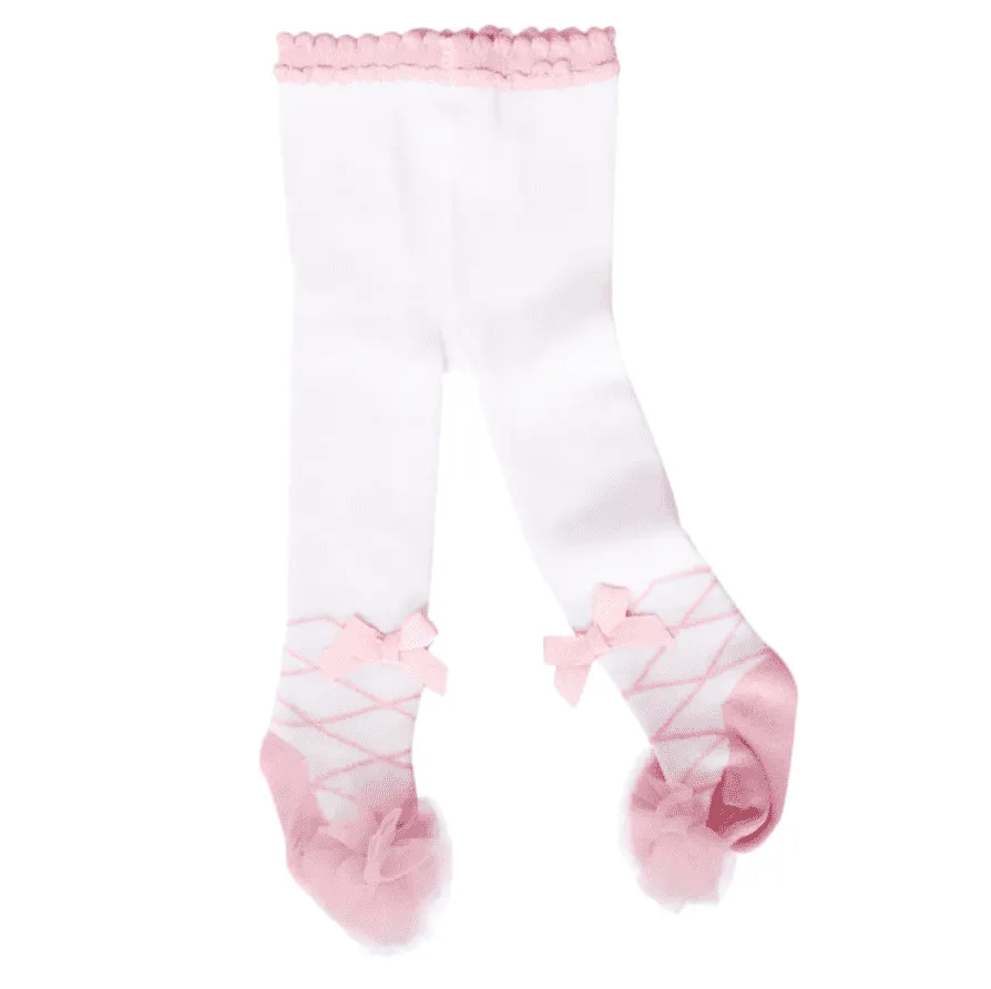 Baby Girls Stocking with Ballet Frills - Pink & White