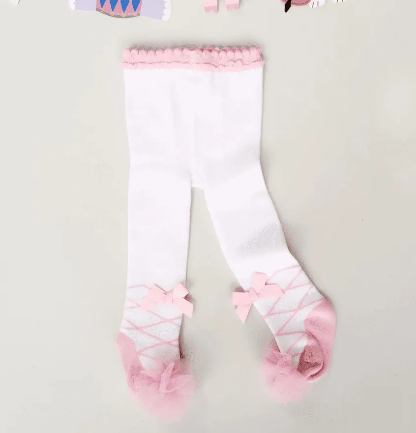 Baby Girls Stocking with Ballet Frills - Pink & White