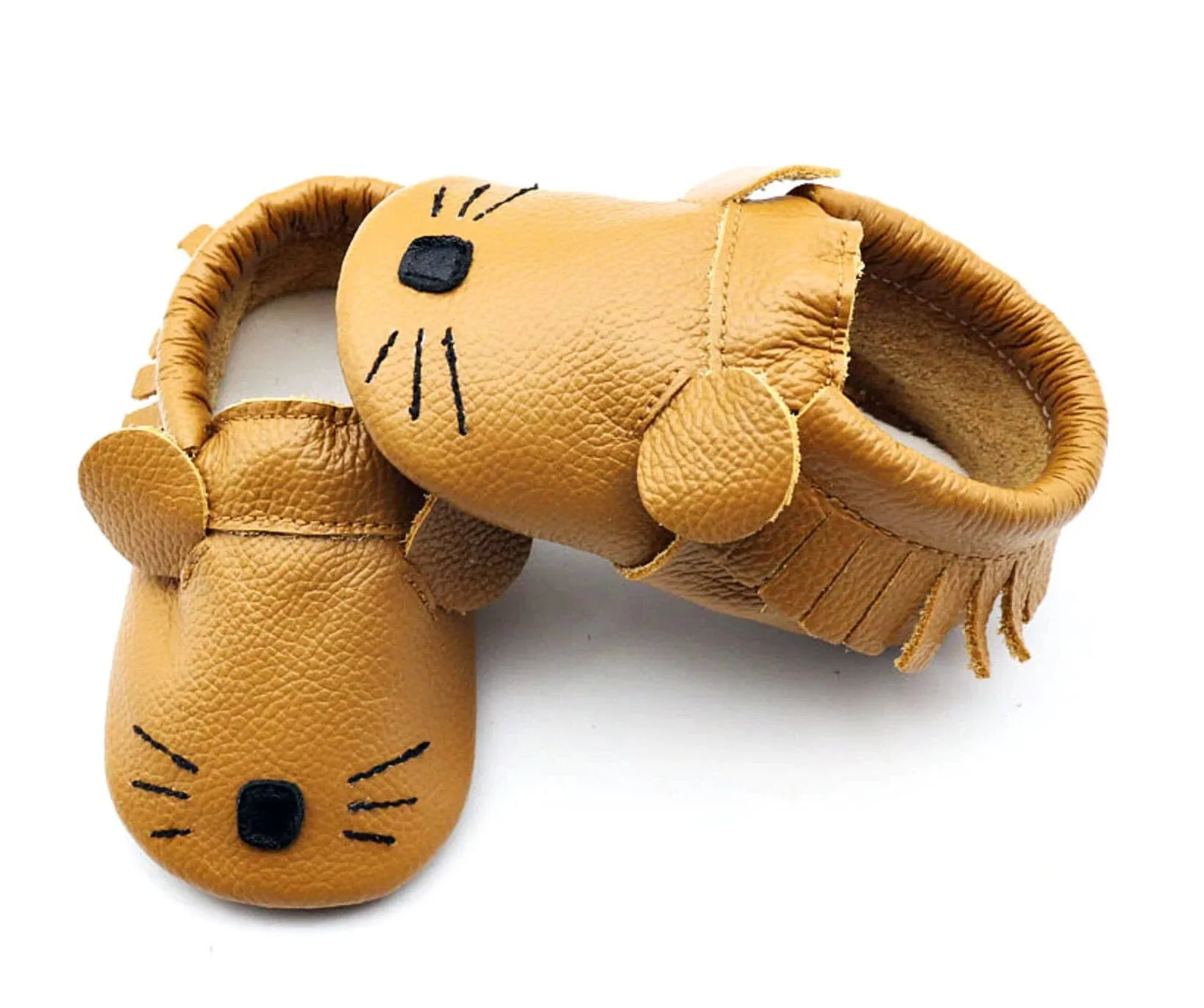 Baby shoes Genuine Leather Moccasins - Tan Mouse with Tassel Fringe