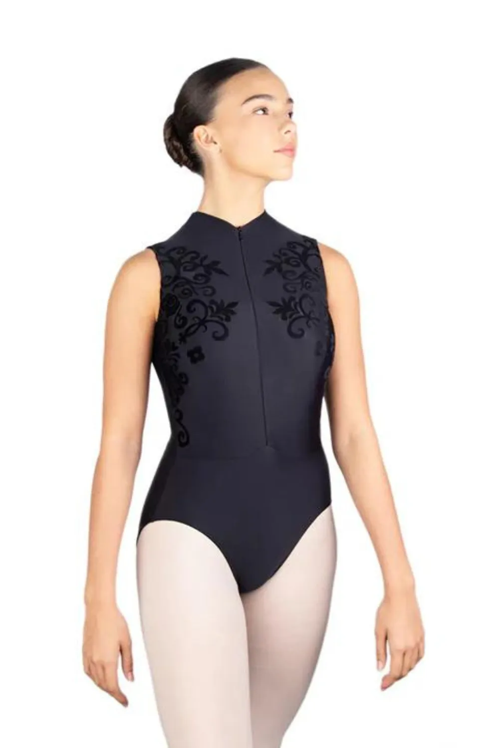 BALLET ROSA CHABLIS WOMEN ZIP-FRONT FLOCK MOTIF FULL BACK LEOTARD