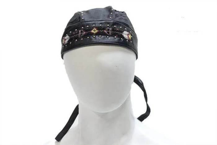 Biker Skull Cap with Beads and Studs, AC007-12-DL