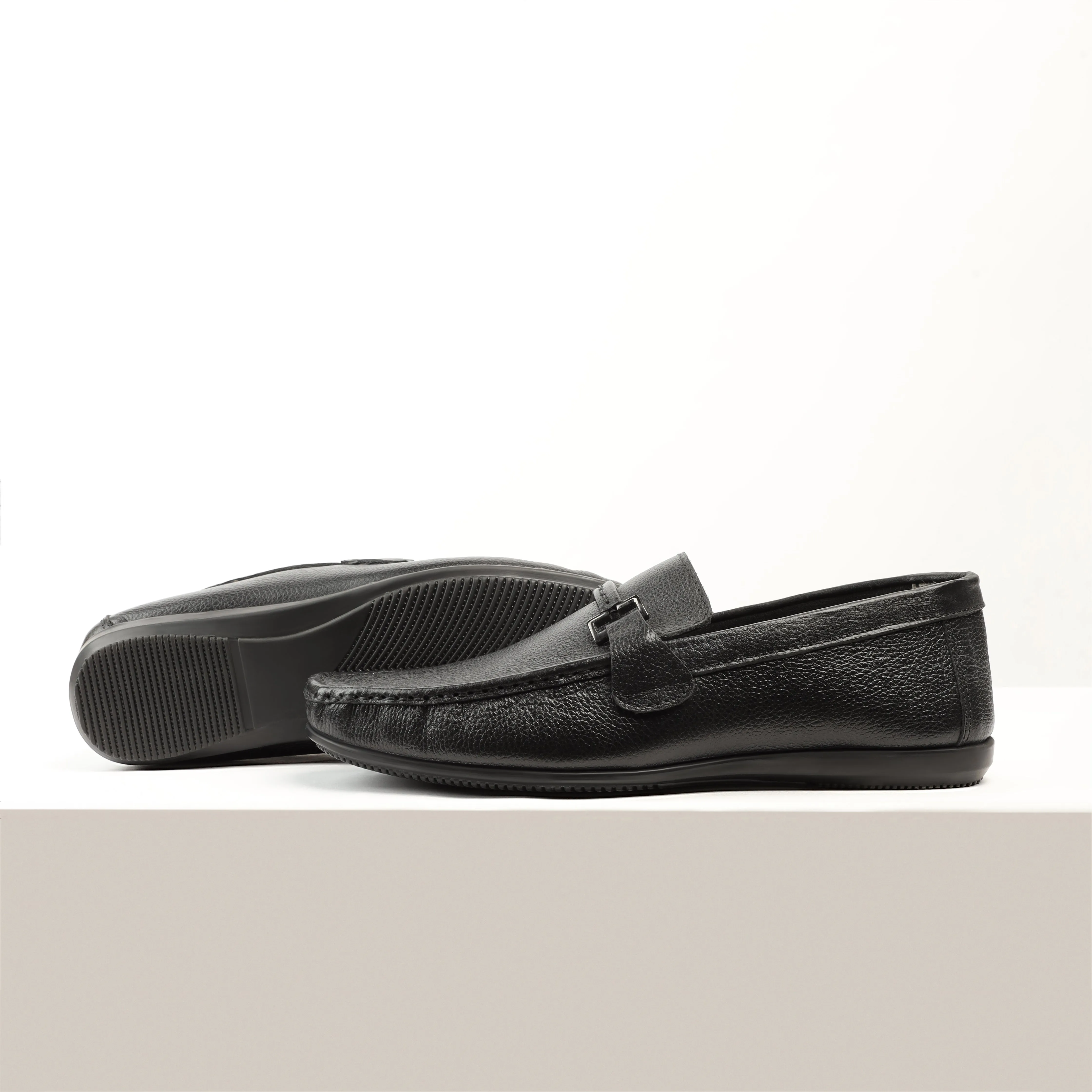 Black Buckled Moccasins-Black