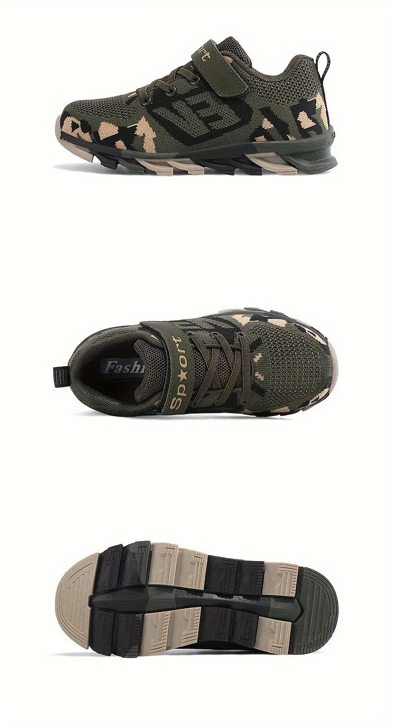 Boy's Trendy Camouflage Mesh Breathable Sneakers, Comfy Non-Slip Soft Sole Running Shoes