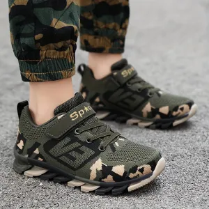 Boy's Trendy Camouflage Mesh Breathable Sneakers, Comfy Non-Slip Soft Sole Running Shoes