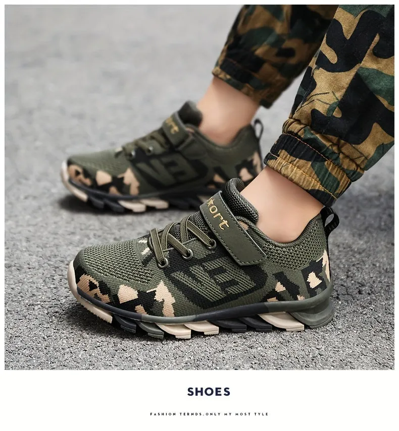 Boy's Trendy Camouflage Mesh Breathable Sneakers, Comfy Non-Slip Soft Sole Running Shoes