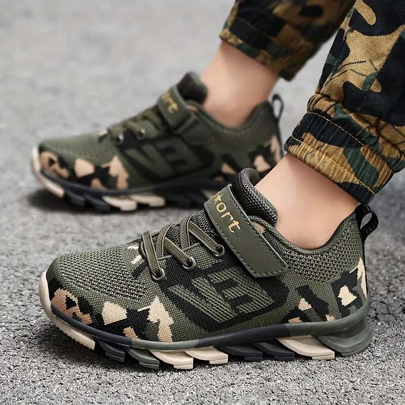 Boy's Trendy Camouflage Mesh Breathable Sneakers, Comfy Non-Slip Soft Sole Running Shoes