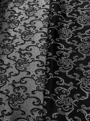 Brocade - 57-inches Wide Satin Metallic Black and Silver