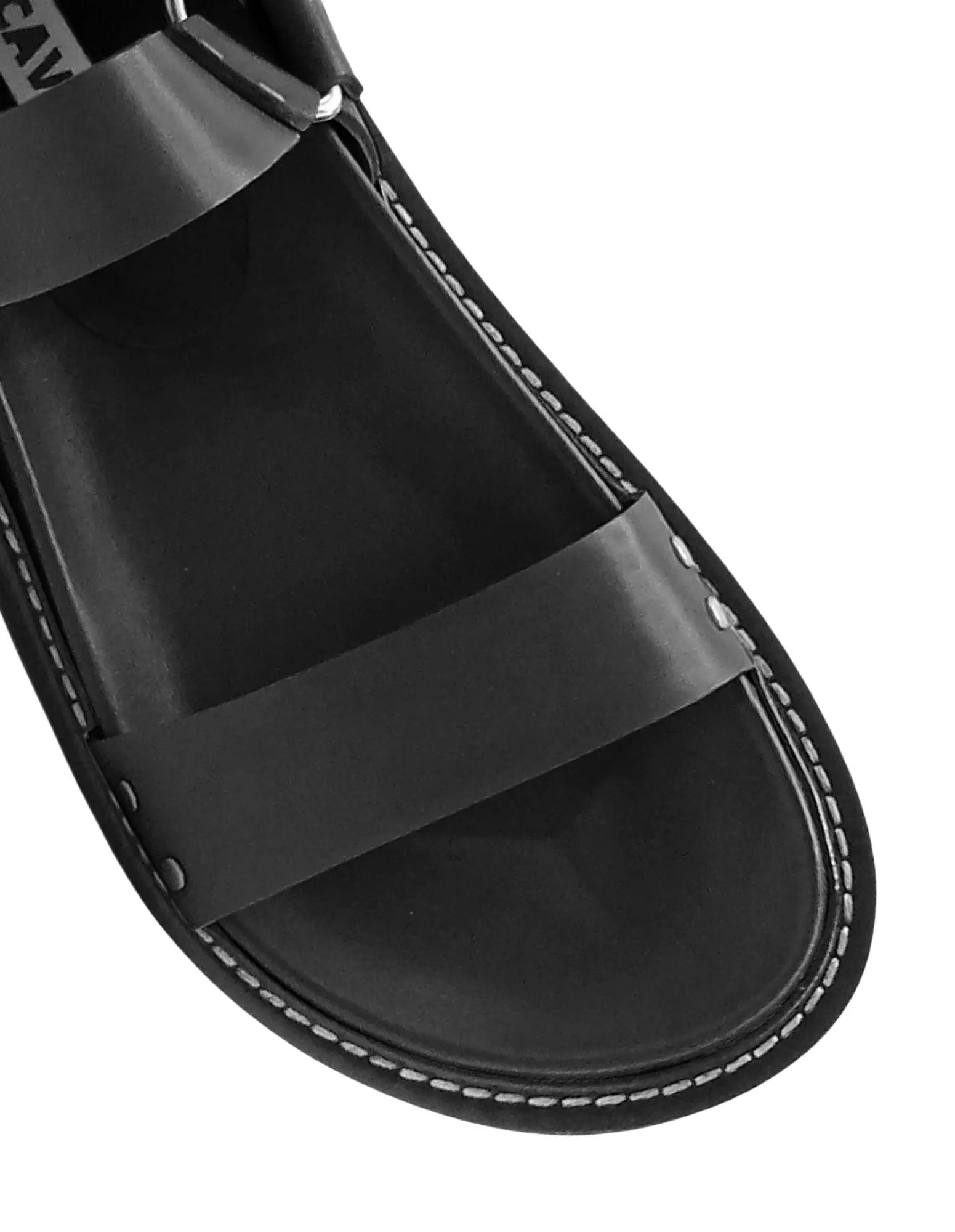 Caverley Burt Sandal in Black with White Welt