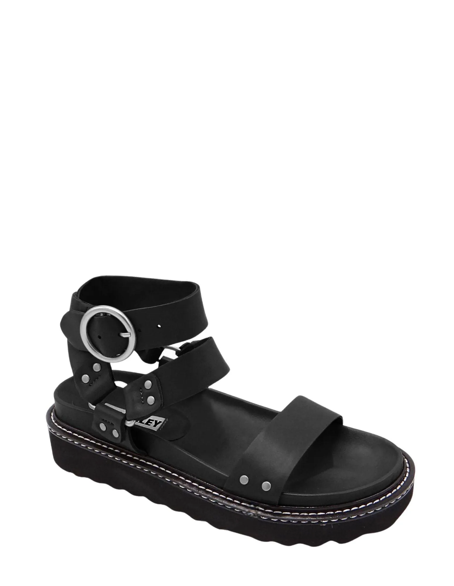 Caverley Burt Sandal in Black with White Welt