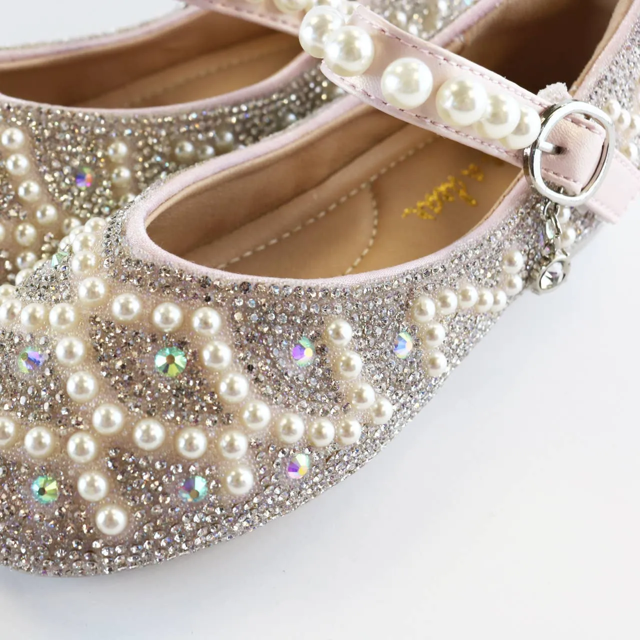 Doe a Dear PINK Pearl Strap Jewel Flat Shoes