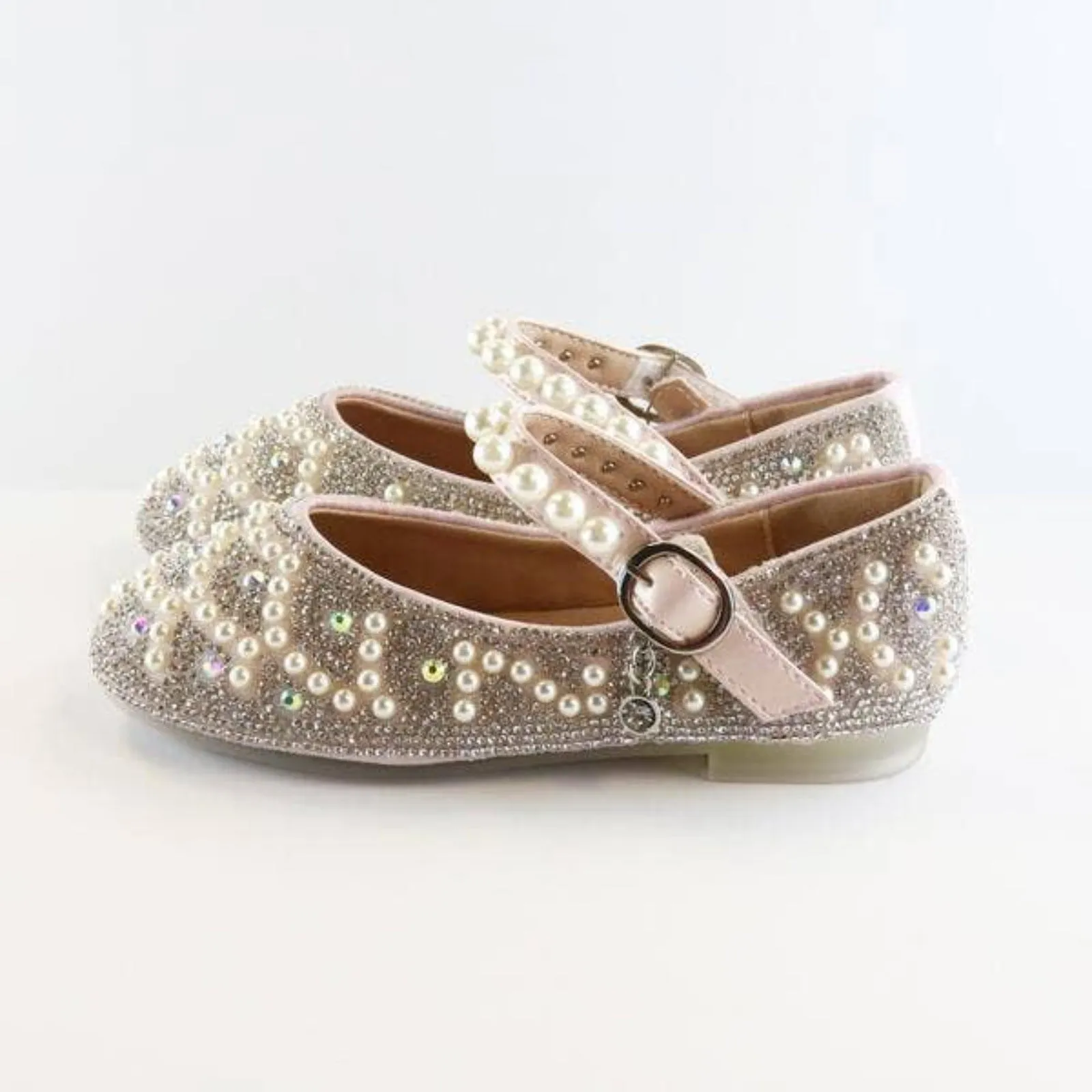 Doe a Dear PINK Pearl Strap Jewel Flat Shoes