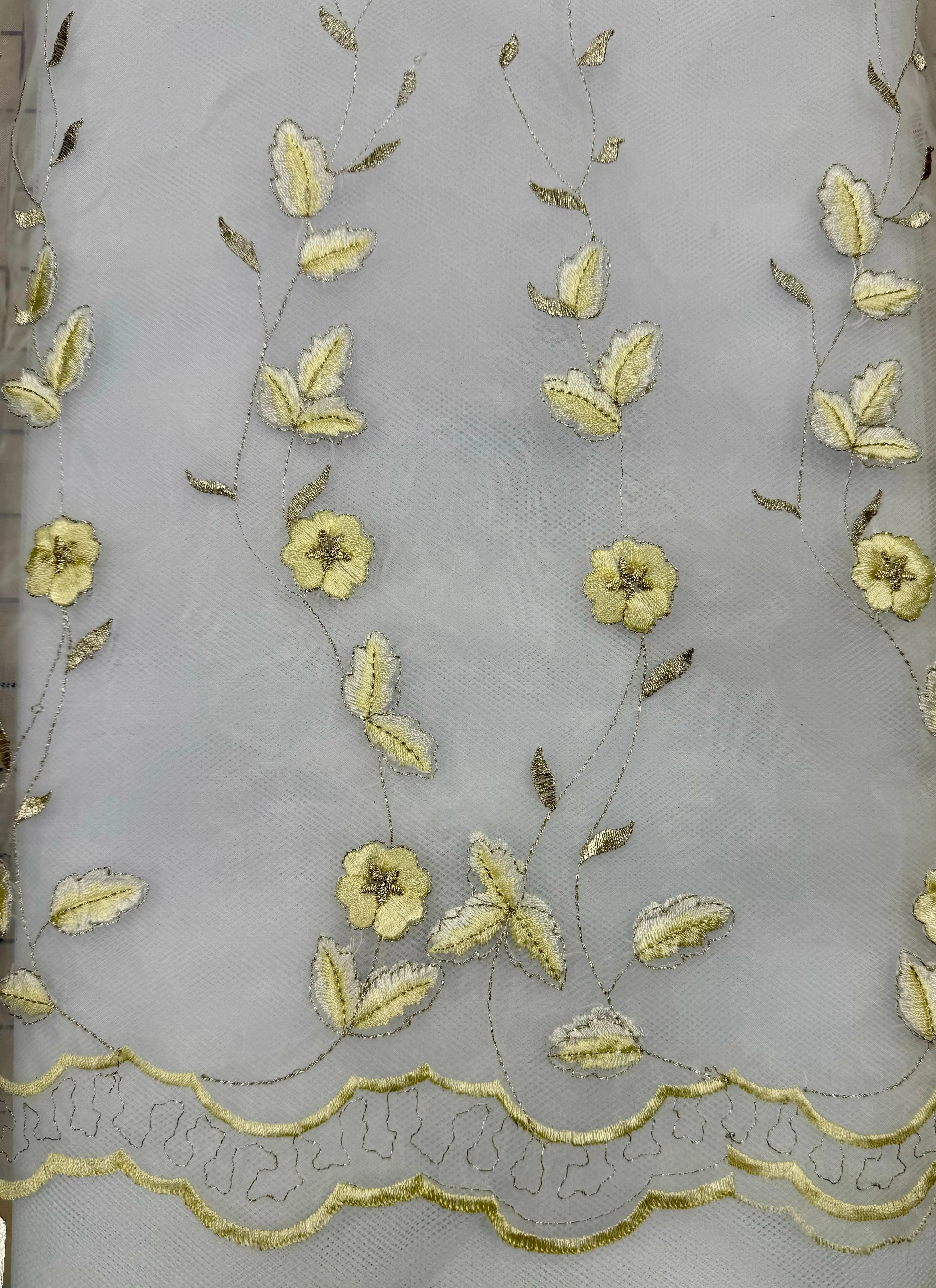 Fancy Organza - 50-inches Wide Yellow and Gold Embroidered