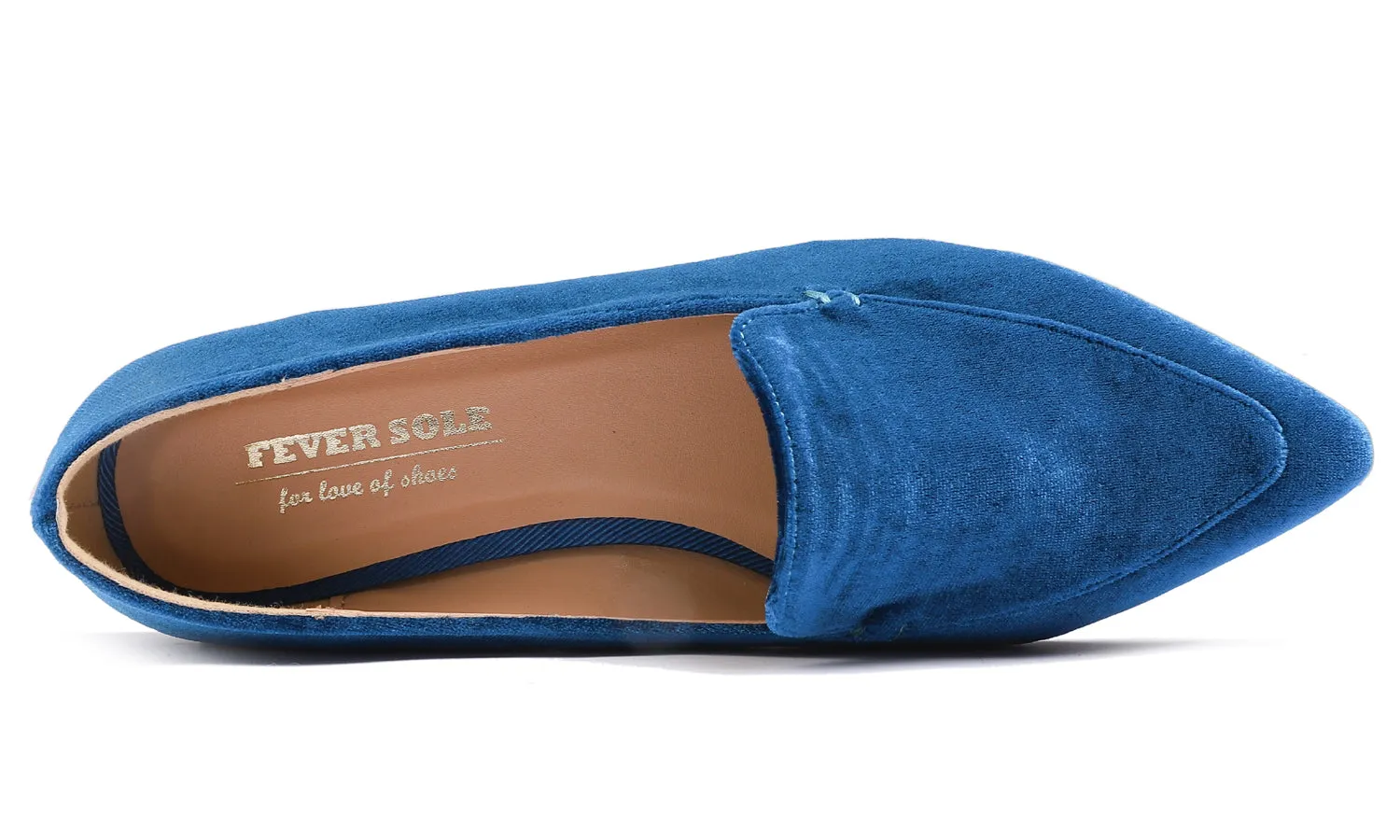 Feversole Women's Loafer Flat Pointed Fashion Slip On Comfort Driving Office Shoes Peacock Blue Velvet