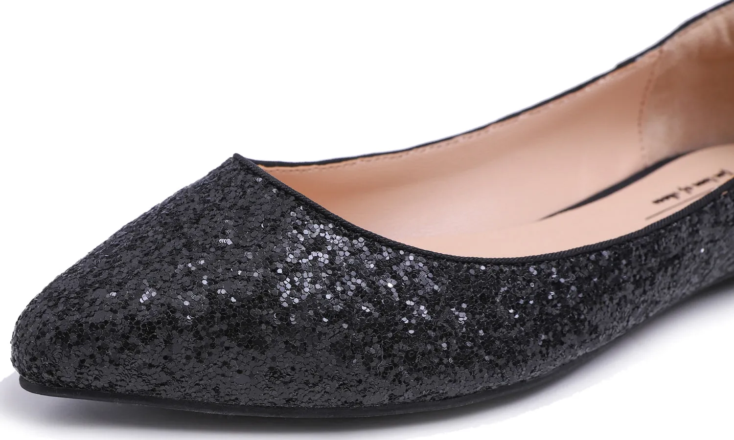 Feversole Women's Sparkle Memory Foam Cushioned Colorful Shiny Ballet Flats Glitter Black Pointed