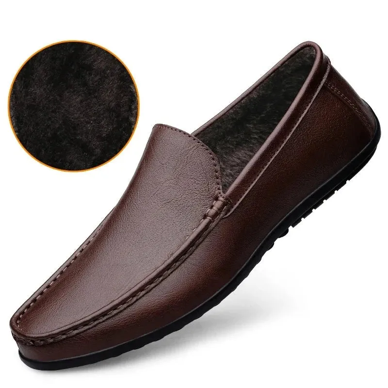 Genuine Leather Loafers Men Design Fashion Slip Soft Flat Handmade Boat Shoes