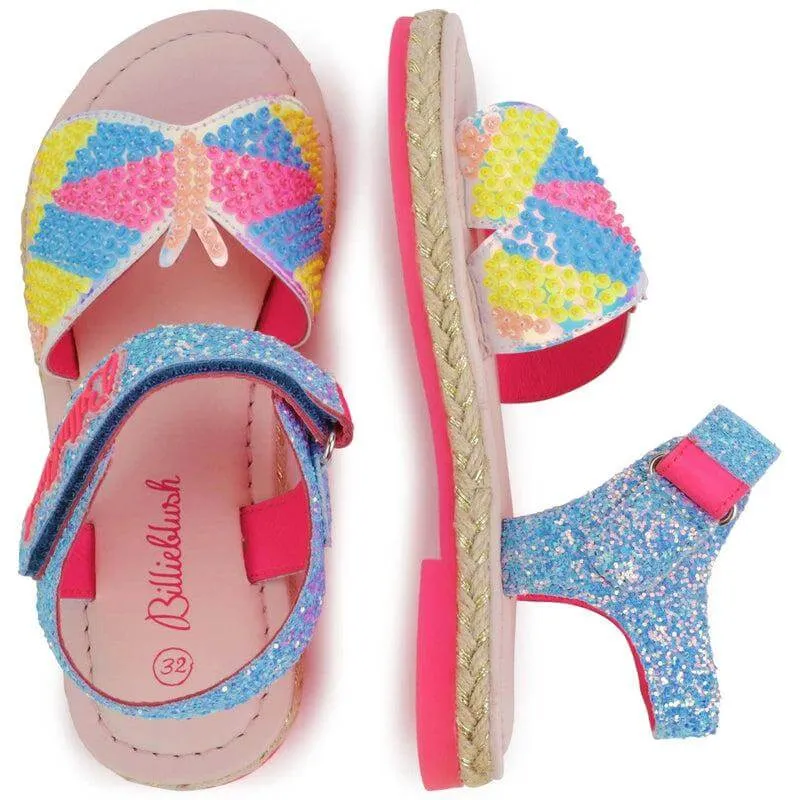 Girls Blue Sequin Butterfly Sandals