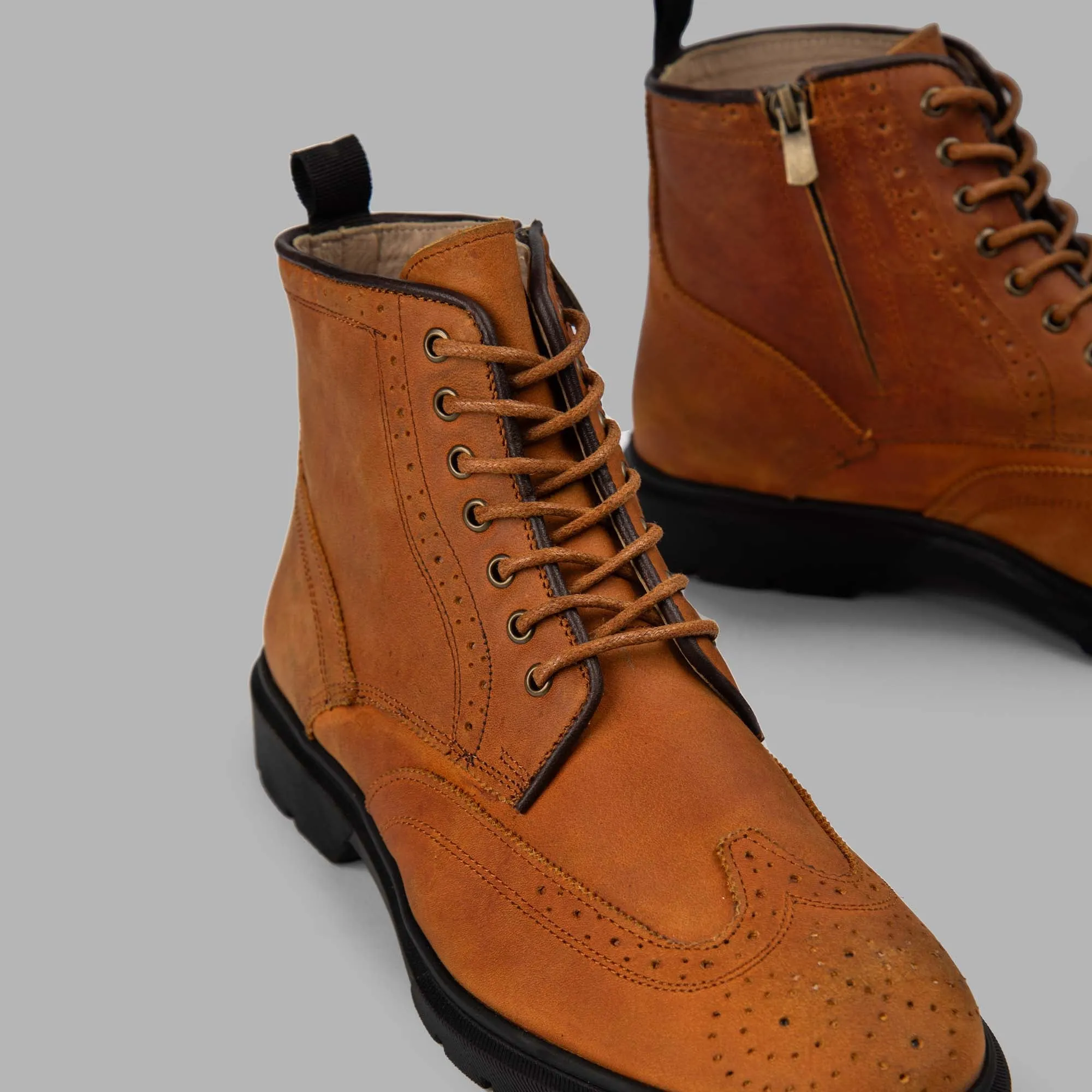 NAPPA BROGUE GENUINE LEATHER HALF BOOTS -