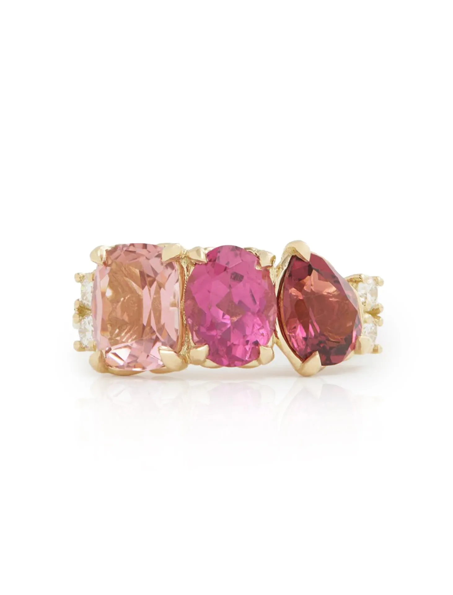 Ombré Cluster, 18K Yellow Gold, Pink Tourmaline   Diamond Ring