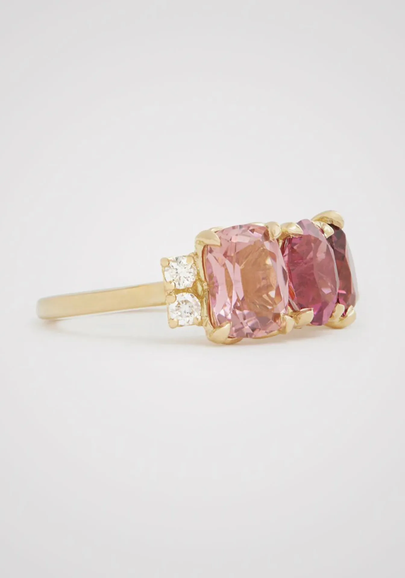 Ombré Cluster, 18K Yellow Gold, Pink Tourmaline   Diamond Ring