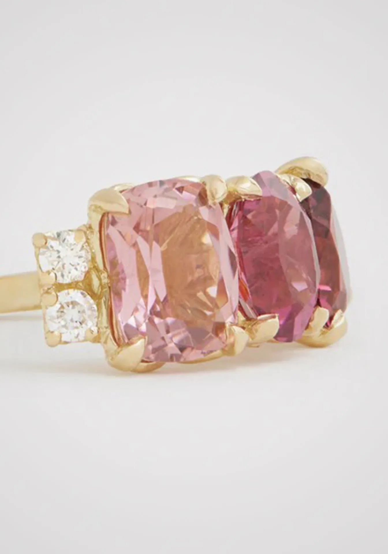 Ombré Cluster, 18K Yellow Gold, Pink Tourmaline   Diamond Ring