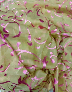 Poly Chiffon - 52-inches Wide Sage Green with Pink Design Only 4.5 yards Left!