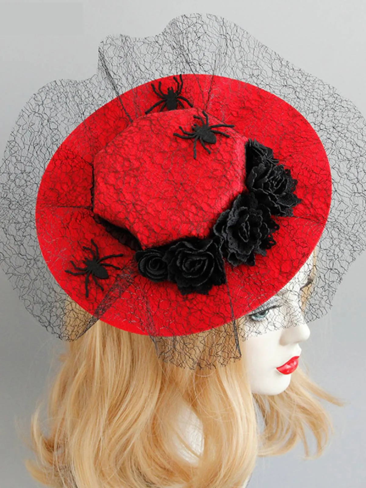 Red Latest Halloween Lace Spider Hat