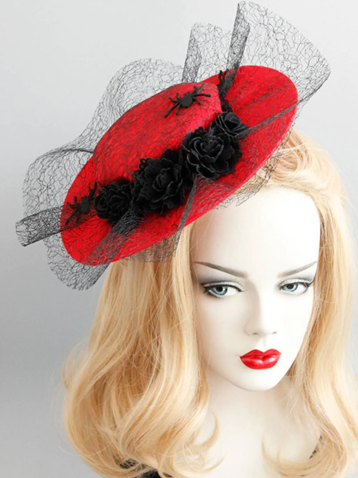 Red Latest Halloween Lace Spider Hat