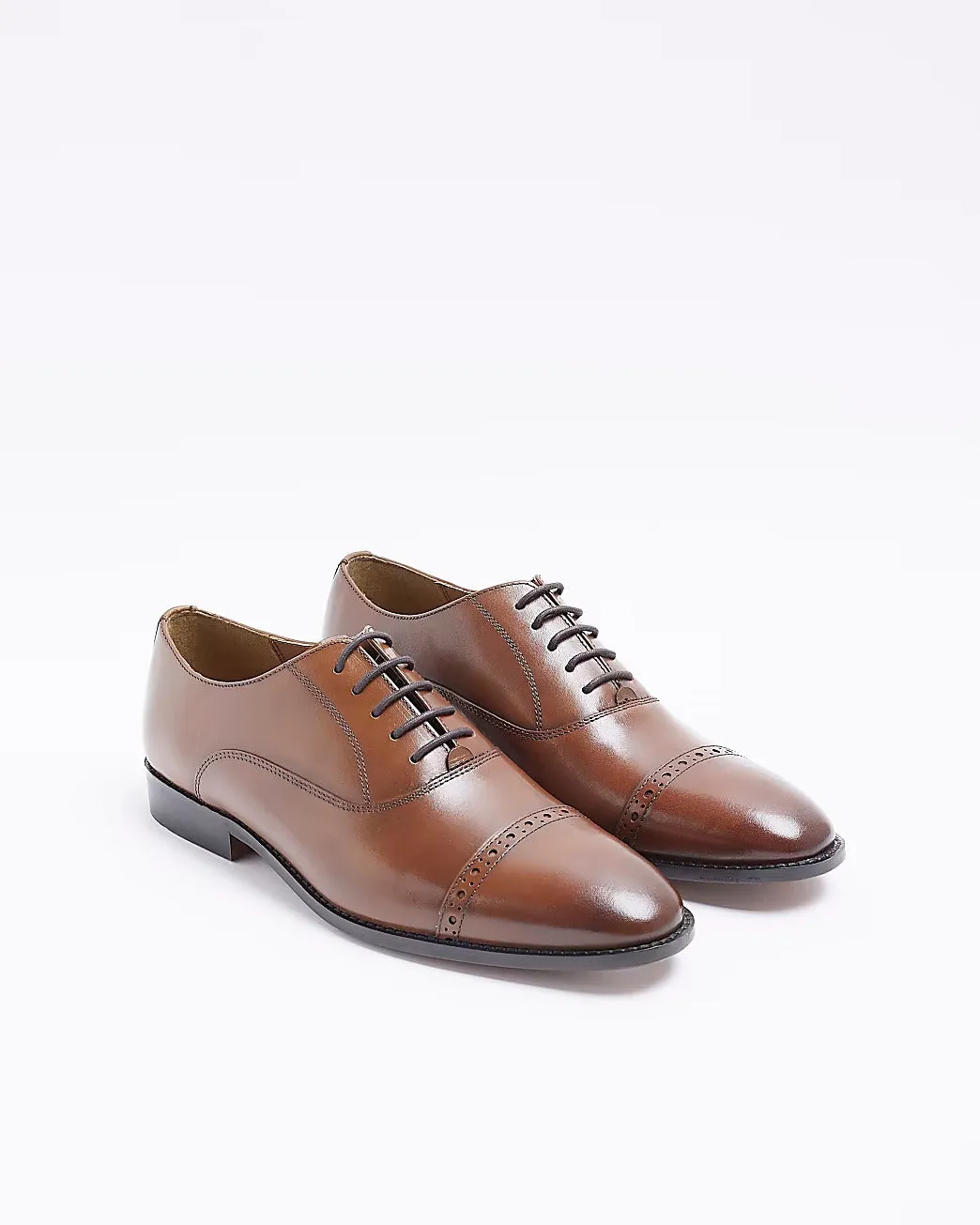 River Island Ringo Brown Leather Brogue Oxford Mens Shoes