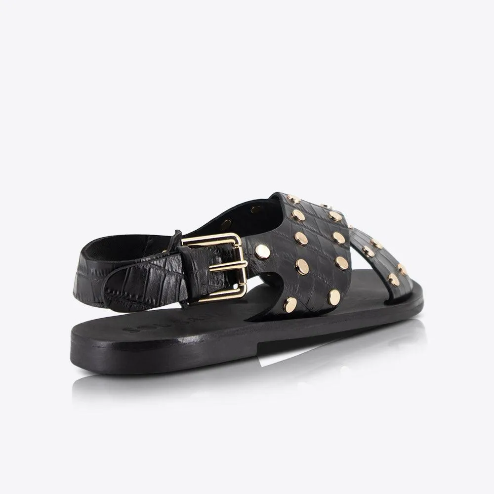 Sol Sana Kyra Sandal in Black Croc/Gold