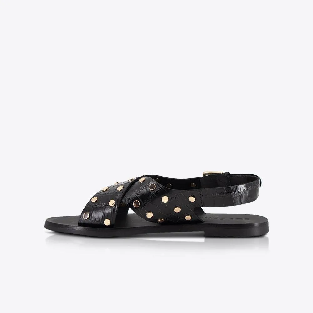 Sol Sana Kyra Sandal in Black Croc/Gold