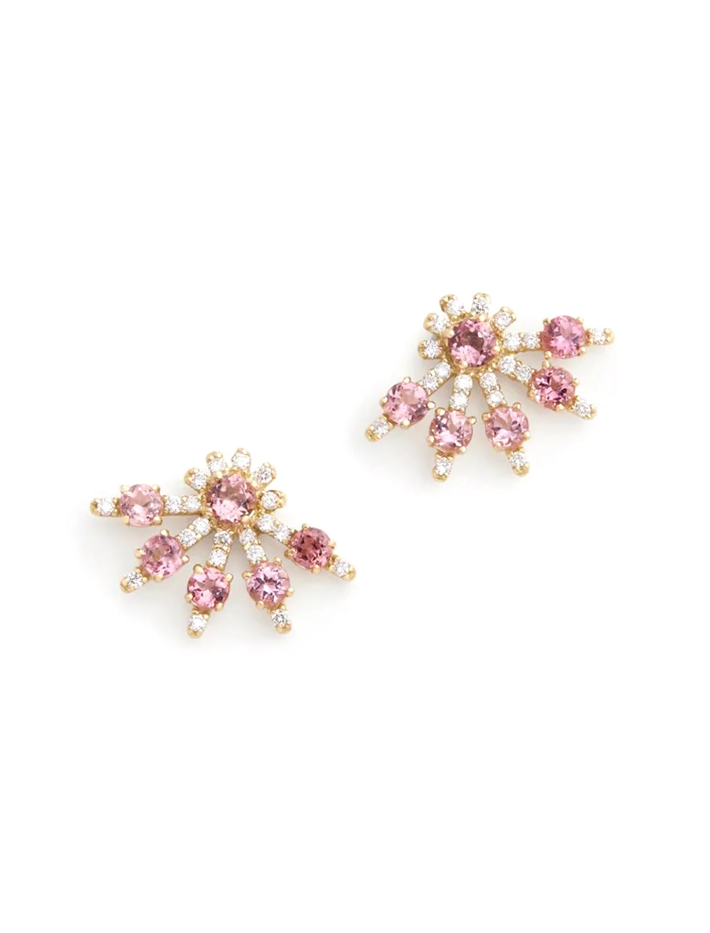 Tutu, 18K Yellow Gold, Pink Tourmaline   Diamond Stud Earrings