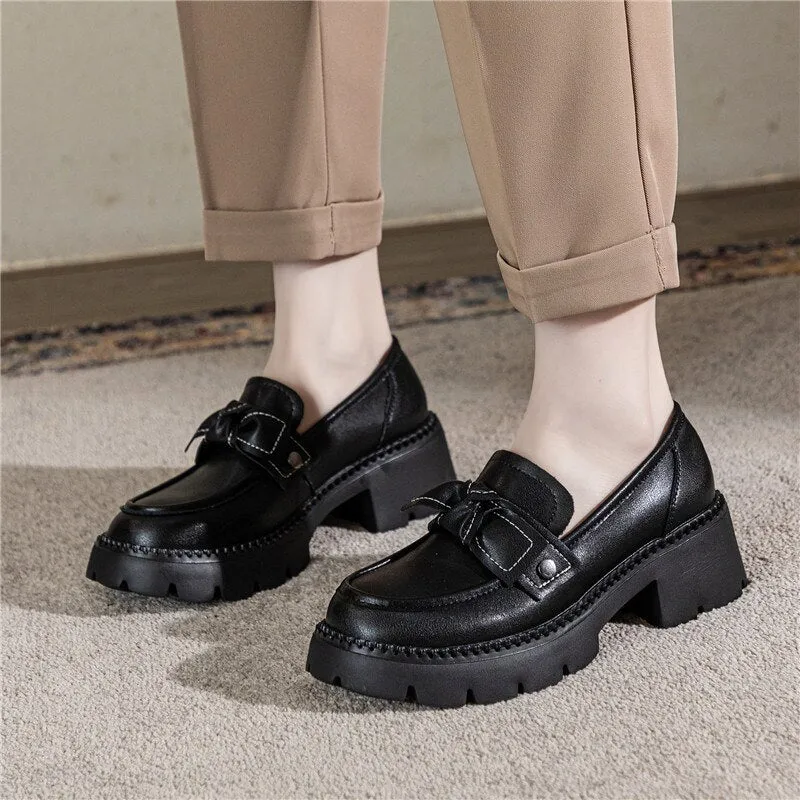 Versatile Genuine Leather Loafer Shoes for Women