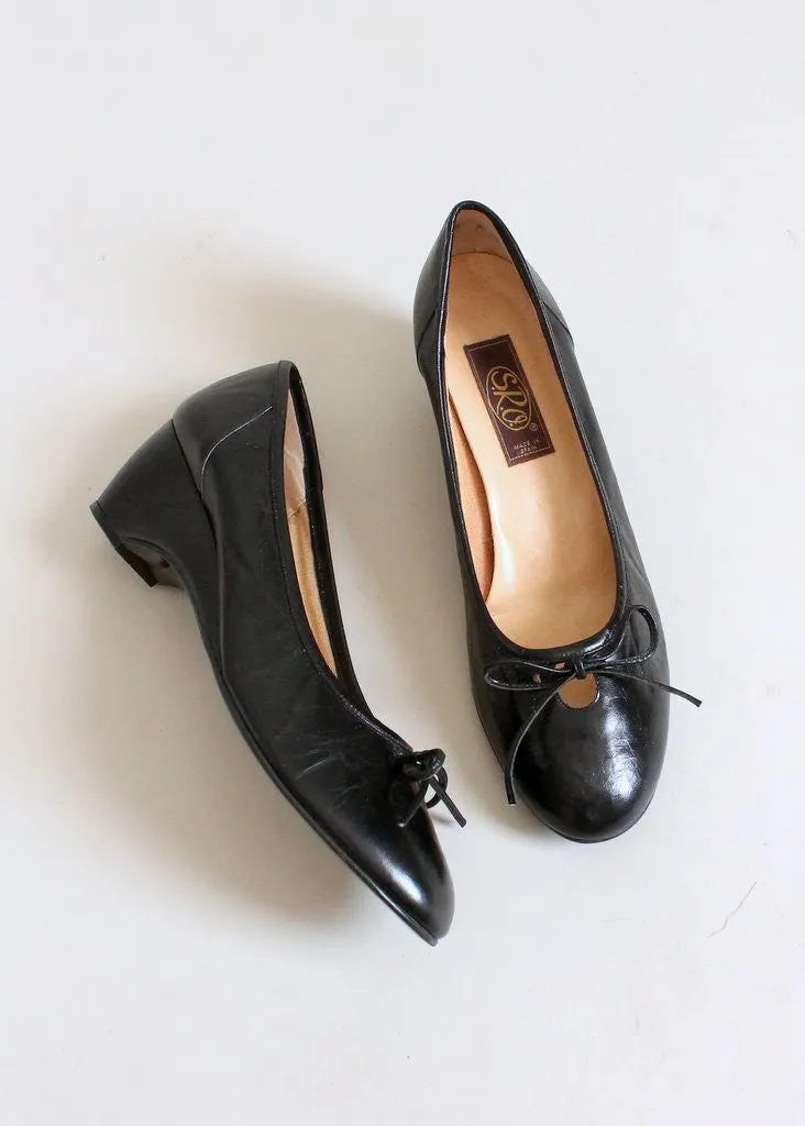 Vintage 1970s Black Ballet Wedge Flats