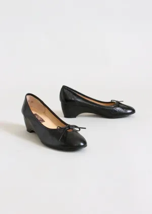 Vintage 1970s Black Ballet Wedge Flats