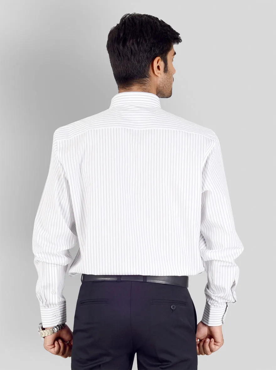 White & Grey Striped Regular Fit Formal Shirt | JadeBlue