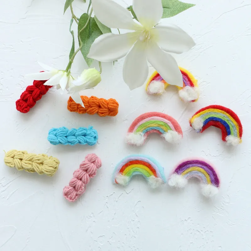 Wool Rainbow Hair Clip Set